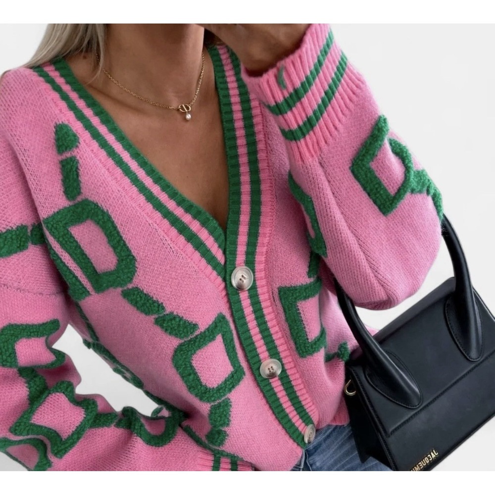 Unbranded Cardigan Pink & Green AKA Sorority Sweater  Women's Small
